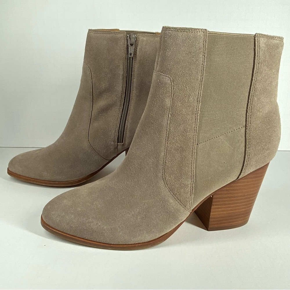 Soludos Emma Mineral Grey Suede Ankle Bootie Leather Block Heel Boots Size 11 - Picture 2 of 5